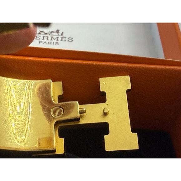Hermès ORANGE Enamel Gold Plated Clic Clac H bracelet Medium w/ box - Picture 11 of 16